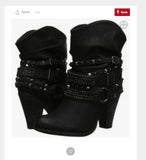 24 Autumn And Winter Fashion Women's Boots Shoes Coarse And High-Heeling Hot-Selling Round Head Short Boots Rivet Water Drill HZ0115