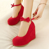 Korean Version Of Large-Size Shoes Heel With A Shallow Mouth With Round Head Red Wedding Shoes High Heel Single Shoes Waterproof Women's Shoes HZ0115