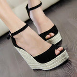 10 Cm Fish Mouth Water Table Heel Sandals Large-Size Sandals Bohimia Fish Mouth Sandals Hemp Rope Heel Sandals HZ0115