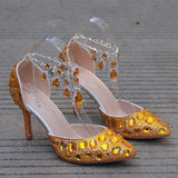 Large-Size Tuxedo Diamond Wedding Shoes 9 Fine Heel Pointed Sandals Luxury Water Drill Wedding Shoes P09BRBRW HZ0115