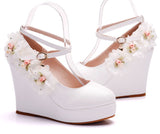 Slope Heel Single Shoes Waterproof Slope Heel Shoes Crossed Slope Heel Women's Shoes Round Head W13 HZ0115