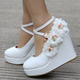 Slope Heel Single Shoes Waterproof Slope Heel Shoes Crossed Slope Heel Women's Shoes Round Head W13 HZ0115