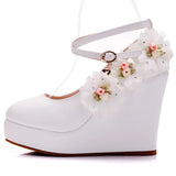 Slope Heel Single Shoes Waterproof Slope Heel Shoes Crossed Slope Heel Women's Shoes Round Head W13 HZ0115