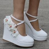 Slope Heel Single Shoes Waterproof Slope Heel Shoes Crossed Slope Heel Women's Shoes Round Head W13 HZ0115