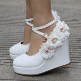 Slope Heel Single Shoes Waterproof Slope Heel Shoes Crossed Slope Heel Women's Shoes Round Head W13 HZ0115