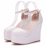 Slope Hed Sandals Women's Summer 2025 New Comfortable White Thick-Soled Round Head High-Heeled Waterproof Table Casual Women's Sandals HZ0115