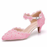 5 Cm White Lace Tip Sandals Low Heel Plus-Size Sandals Woman Lace Wedding Shoes Bridal Shoes HZ0115