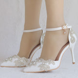 White Solud Sandals Fine-Heeled Pointed Sandals White Pointed Shoes Women's High Heels P09JBH HZ0115