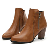 Leather Boots Fashion Coarse And Short Boots Large Size Women's Shoes 40-43 Yards Zipper Decorated High Heel Martin Boots Women HZ0115