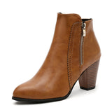 Leather Boots Fashion Coarse And Short Boots Large Size Women's Shoes 40-43 Yards Zipper Decorated High Heel Martin Boots Women HZ0115