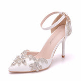 White Solud Sandals Fine-Heeled Pointed Sandals White Pointed Shoes Women's High Heels P09JBH HZ0115