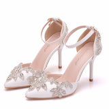 White Solud Sandals Fine-Heeled Pointed Sandals White Pointed Shoes Women's High Heels P09JBH HZ0115