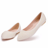 White Flat-Soled Bridesmaids Wedding Shoes To Take Pictures Of Women's Singles Handmade Pearls Pregnant Women's Shoes HZ0115