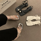 French High-End Pearl Cover Silver Sandals Women Summer 2025 New One-Word Buckle With Beautiful Fairy Shoes HZ0115
