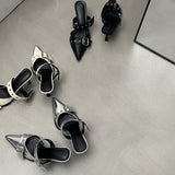 2025 Summer ~ Pointed Belt Buckle Thin Belt Buckle Single Shoes Silver Back High Heel Sandals HZ0115