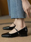 2025 Spring Red Patent Leather Side Head Shallow Mouth Thick Low Heel French Retro Word With Mary Jane Singles Shoes HZ0115