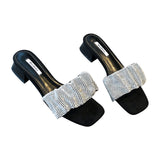 Summer Slippers Women's Fashion Wearing Fairy Wind 2025 New Water Drill Cool Drag Low And Exposed Toe Coarse And Word Drag HZ0115