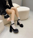 Black High-Heeled Autumn Winter New Waterproof Table Thick-Heeled Barbie Single Shoes Lolita Mary Cherish Shoes Children HZ0115
