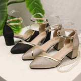 2025 Spring New One-Word Buckle Head Sandals Women's Korean Version Of Thick Heel High Heels Tips Hollow Daily Women's Sandals HZ0115