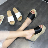 Pine Cake Slippers Women Cool Drag Slope With High Heel 7CM Word Drag Leather Large Size Women's Shoes 35-42 Perennial HZ0115