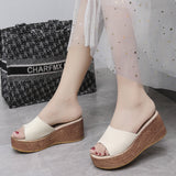 Slope And Slippers Women Simple Solid Color 7Cm Word Cool Drag Out Of The Street Fashion Large-Size Slippers To Increase The High Loose Cake Slippers HZ0115