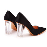 9 Cm Crystal Transparent Square Heel Pointed Shoes Bridal Shoes Silk Satin Dress Dress Shoes Wedding Shoes HZ0115