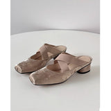 French Bag Head Half Slippers Women 2025 New Summer Square Ballet Cross-Band Heel Outer Sandals HZ0115