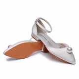 2 Cm Ball Beads Flat And Casual Tip Hollow Sandals Low Heel Light-Mouthed Satin Cloth Buckle The Bride's Wedding Shoes HZ0115