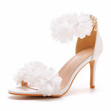 8 Cm Light Mouth With High-Heeled Sandals White Flowers Light Sandals Fine Heel Fish Mouth Wedding Wedding Wedding Shoes HZ0115