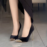 Black High-Heeled Women 2025 Spring And Autumn New Metal Tip Fine And Light Mouthed Velvet French Temperament Sexy Single Shoes HZ0115
