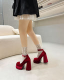 Black High-Heeled Autumn Winter New Waterproof Table Thick-Heeled Barbie Single Shoes Lolita Mary Cherish Shoes Children HZ0115
