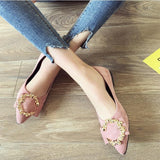 Net Red Fashion Light Mouth Single Shoes Women's 2025 Spring Flat-Bottomed Metal Beans Soft Sole Lazy One-Legged Pedal Women's Shoes HZ0115