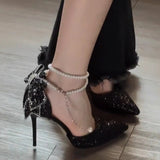 Butterfly Water Drill Wedding Shoes Banquet Shoes 2025 New French High-Heeled Female Famous Pearl Hollow Single Shoe Thin Heel HZ0115