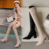 Long-Heeling Boots Women's Elastic Boots Tips High With Boots Children Over The Knee Velvet High Boots Kaqi Color HZ0115