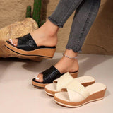 2025 Spring And Summer New Slope And Slippers Women Solid Color Leisure PU Crocodile Skin Surface Cold Drag HZ0115