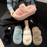 7Cm Thick-Bottomed Fur Slippers Wearing Autumn New Fashion Slope And Loose Cake Bottom-Size Cotton Slippers HZ0115