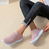 2025 Large-Size With Diamond Flying Sneakers New Net Shoes Women's Shoes Low-Heeled Mesh Sports Casual Shoes HZ0115
