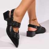 Large-Size Mary Jane Single Shoes Women's Back High Heels 2025 New Coarse Heel Belt Buckle Rivet Tip HZ0115