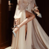 Wedding Shoes Crystal Shoes Women Wedding Shoes White Wedding Shoes Coarse Hedliers Buckle High Heels HZ0115