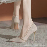 Single-Shoe Women 2025 New Spring And Autumn Fashion French Girl Tip Drill Fine Heels High Heels 9Cm HZ0115