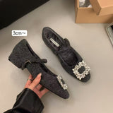 French Plus Plus Gray Mary Jane Hairy Shoes Women's Shoes 2025 Autumn And Winter Temperament High Heel Square Drill Single Shoes HZ0115