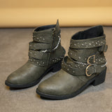 Ladies Leather Boots Autumn Winter Rough And Large Belt Short-Sleest Unispet Women HZ0115