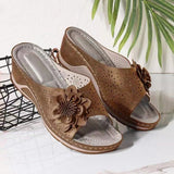 2025 Summer New Slope With Flowers Fish Mouth Large-Size Slippers Car Sewing Hollow Women Casual Cold Slippers HZ0115