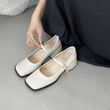 Spring 2025 New Square Heel Mary Jane Shoes British Wind Head Black Leather Shoes Lefu Single Shoes HZ0115