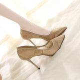 High-Heeled Women 2025 New Lace Transparent High-Heeled Women's Fine Heel Sexy Mesh Single Shoes Professional Women's Shoes HZ0115