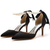 7 Cm Fine Heel Large-Size Sandals Banquet Women's Shoes Ribbon Beads High Heel Sandals And Ribbon Dress Dress HZ0115