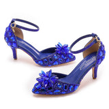7 Cm Large-Size Sandals Fine Heel Head Crystal Glass High Heel Sandals Champagne Gold Banquet Dinner Women's Shoes HZ0115
