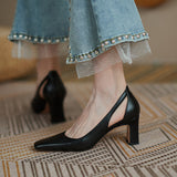 The Store Manager's Self-Retention Is Simple And Not Simple ~ Soft Leather Fashion Hollow Coarse Sandals Square Retro Fairy High Heels HZ0115
