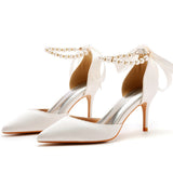 7 Cm Fine Heel Large-Size Sandals Banquet Women's Shoes Ribbon Beads High Heel Sandals And Ribbon Dress Dress HZ0115