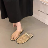 Fry Street High-Value Net Woven Bun Head Drag Summer New Simple Word With Round Head Flat Cool Slippers HZ0115